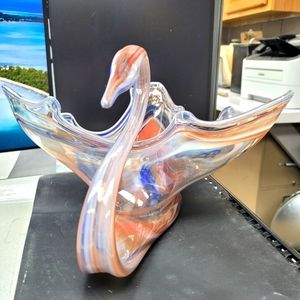 Hand Blown Sooner Swan Bowl Large Vintage